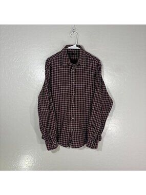 John Varvatos Shirt Mens Medium Red Plaid Long Sleeve Button Up Lightweight Fall